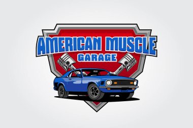 Spor salonu / klüp için American Muscle Garage Vector Logo Şablonu, kıyafet tasarımı ve daha fazlası. Mükemmel tasarım, klasik tarz, iyi görünümlü ve yüksek kalite..