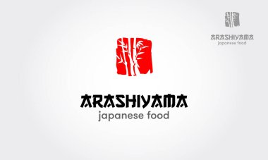Arashiyama Japon Gıda Vektörü Logo Şablonu. Japon gıda vektör logosu çizimi. Arashiyama bambu orman logosu tasarımı. 
