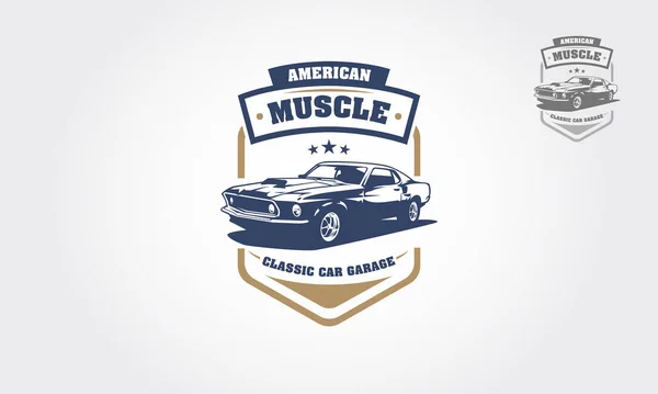 Amerikan Kaslı Klasik Araba Garajı Logosu Tasarımı. Bu logo eski tarz veya klasik araba garajı, dükkanlar, tamirat ve restorasyon için kullanılabilir..
