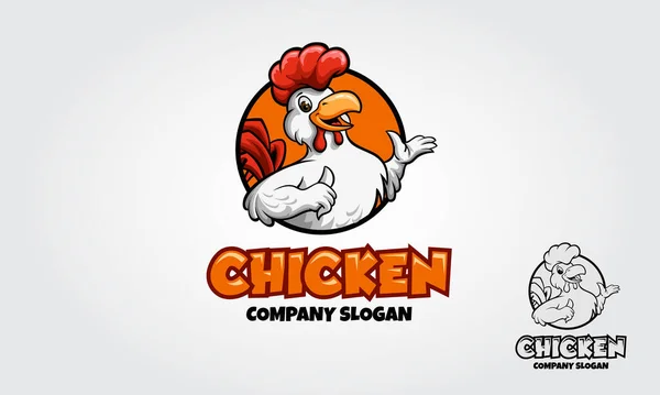 Tavuk Maskotu Logosu. Mutlu bir çizgi film horozu. Çember çizerek onay veriyor..