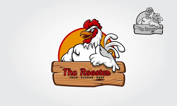 Het Rooster Logo Stripfiguur Een Gelukkige Tekenfilmhaan Die Een Duim — Stockvector