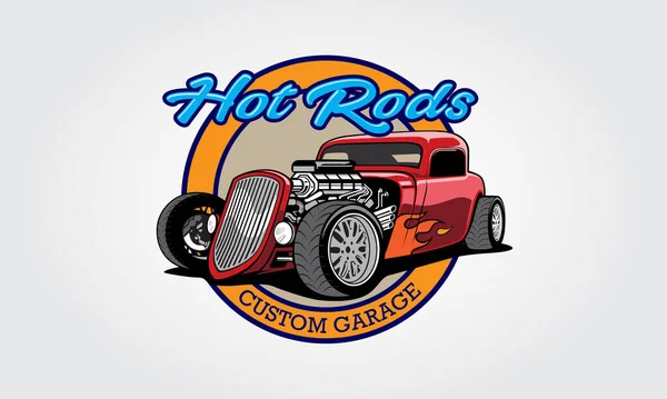 Hot Rods Özel Garaj Vektör Logo Şablonu. Hot rod resimli vektör logosu tasarımı.