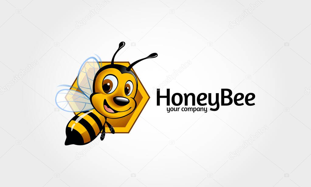 Honey Bee Logo Cartoon Character. Vector bee icon. Cartoon cute bright baby bee on stylish white background. Vector logo illustration.