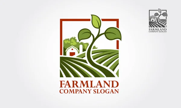 Farmland Vector Logo Illustration Vektorschablone Mit Farmlandschaft — Stockvektor