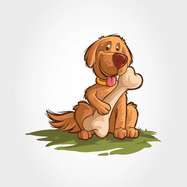 犬の漫画マスコット保持骨 白い背景に隔離されたベクトル漫画のキャラクター犬 — ストックベクタ