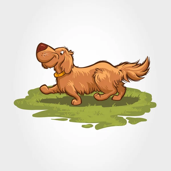 芝生のフィールドで遊んだり走ったりする犬の漫画のキャラクター マスコットベクトルイラスト — ストックベクタ