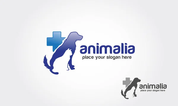 Animalia Vektör Logo Şablonu. Evcil hayvanlı mavi tıbbi veteriner tabelası..