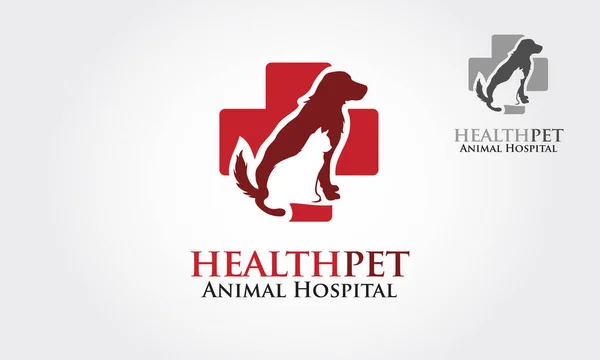 Sağlık Hayvanları Vektör Logosu Şablonu. Veteriner dükkanı ya da klinik posterinde kedi ve köpek siluetleri var..