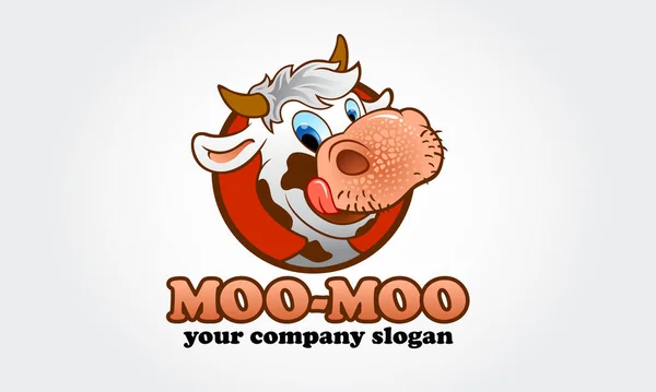 Moo Moo Logo Zeichentrickfigur Glückliche Cartoon Kuh Illustration Einer Kuh — Stockvektor