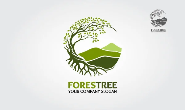 Λογότυπο Φορέα Forest Tree Στοιχεία Σχεδιασμού Δένδρων Και Φορέων Βουνού — Διανυσματικό Αρχείο