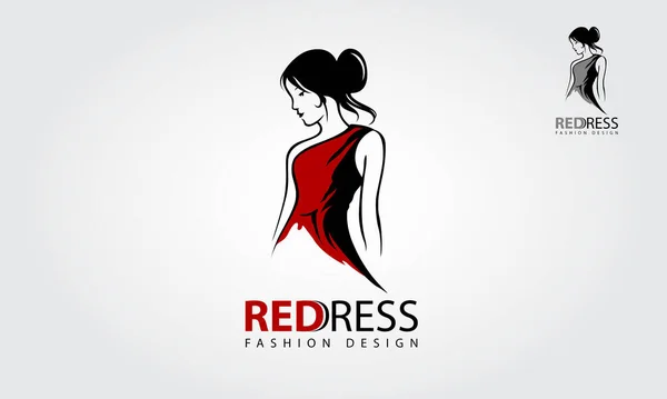 Kırmızı Elbise Moda Vektör Logo Şablonu. Soyut çizgi sanatında yaratıcı kadın figürü. Basit, temiz ve modern logo şablonu çok çeşitli güzellik ve moda işleri için mükemmel.. 