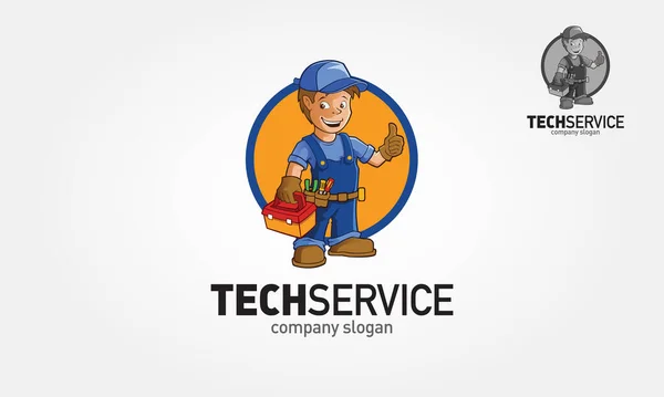 TechService Vektör Logosu Karikatürü. Şirketiniz için Tamir Hizmetleri logosu şablonu.