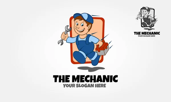 Mechanic Vector Logo Cartoon Vektorové Logo Ilustrace Kresleného Postavičky Auto — Stockový vektor