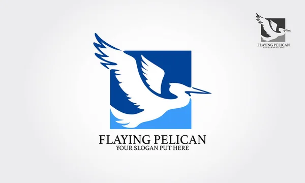 Flaying Pelican Logo Template Inglés Diseño Del Vector Pelícano — Vector de stock