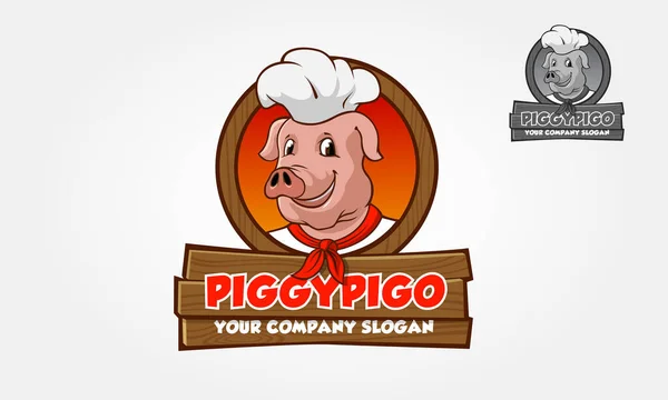 Piggy Pigo Vector Personaggio Dei Cartoni Animati Logo Porco Chef — Vettoriale Stock