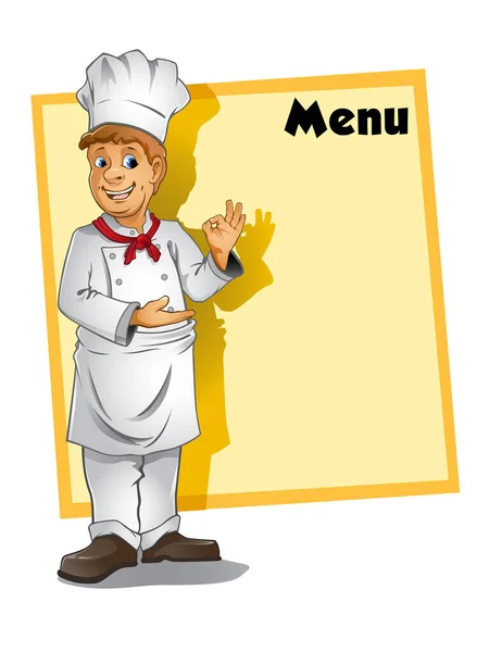 Hombre Cocinero Restaurante Con Ilustración Vectores Menú Chef Con Tablero — Vector de stock