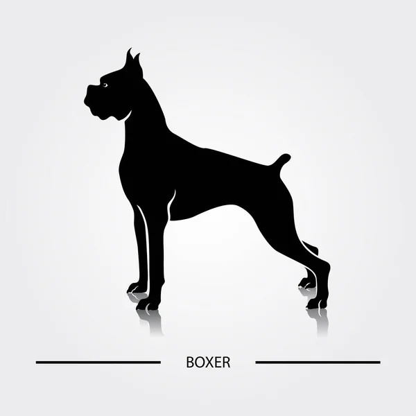 ボクサー犬のシルエットベクトルイラスト 犬の品種の黒いシルエット — ストックベクタ