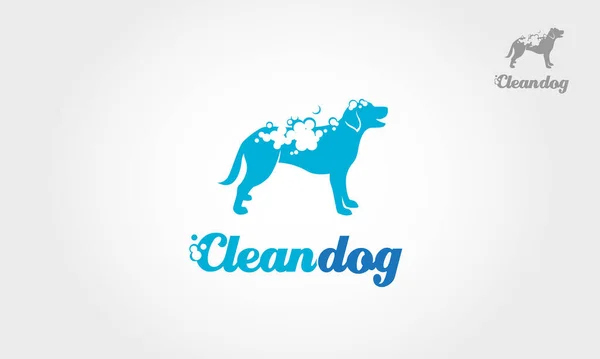 Temiz Köpek Vektör Logosu. Köpeğin logosunun silüeti. Üzerinde köpük var. Banyo yapıyor gibi görünüyor. Bu resim hayvan yıkama, hayvan bakımı ve hayvan ve köpek bakımıyla ilgili diğer şeyler için iyidir..