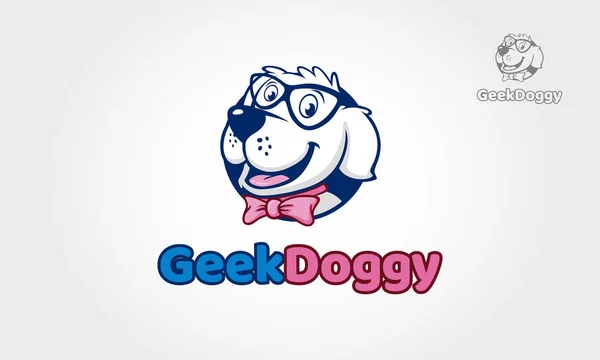 Geek Doggyベクトルロゴイラスト あなたのすべてのビジネスのための高品質ベクトルマスコット — ストックベクタ