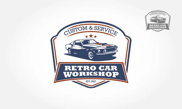 Retro Araba Atölyesi Logosu Tasarımı. Bu logo eski tarz veya klasik araba dükkanları, tamirat ve restorasyonlar için kullanılabilir.