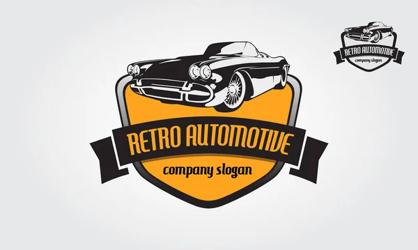 Retro Otomotiv Vektör Logosu İllüstrasyonu. Bu logo eski tarz veya klasik araba dükkanları, onarım ve restorasyon için kullanılabilir..