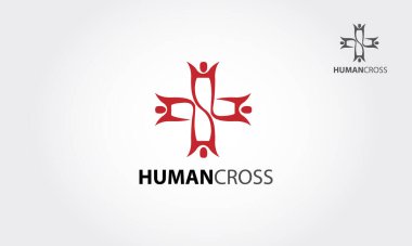 İnsan Çapraz Vektör Logosu Çizimi. Tıbbi çapraz logo tasarımı şablonu ya da çapraz işareti oluşturan dört insan görüntüsü.