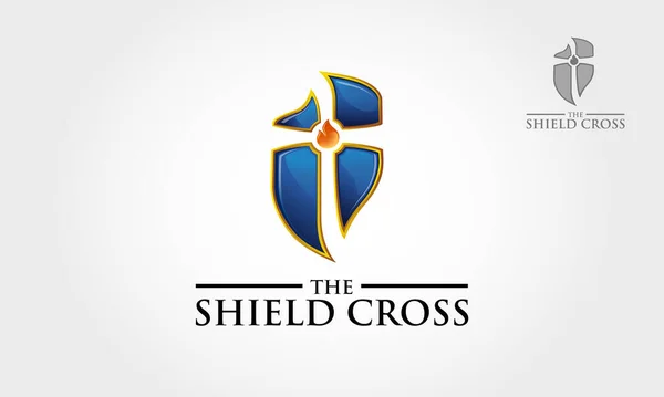 Shield Cross Vektör Logosu Llüstrasyonu Okul Için Şablon Logosu Beyaz — Stok Vektör