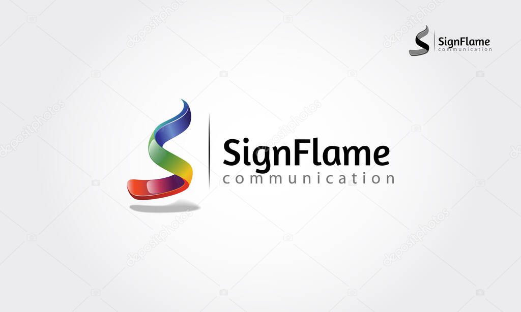 Sign Flame Communication Vector Logo Template. Creative 3D abstract vector logo design with shiny effect. this object look like flames and letter of S put on white background.