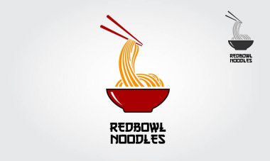 Kırmızı Kase Erişte Logo Şablonu. Ramen, erişte, fast food restoranları, Kore yemekleri, Japon yemekleri ya da beyaz arka plandaki herhangi bir iş için uygun..