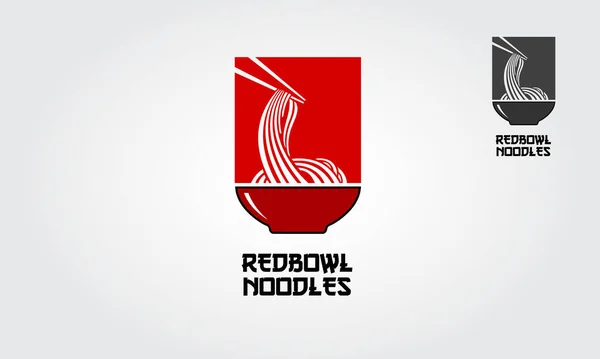 Kırmızı Kase Noodles logo şablonları, ramen, erişte, fast food restoranları, Kore yemekleri, Japon yemekleri veya kırmızı arka plandaki herhangi bir iş için uygundur.
