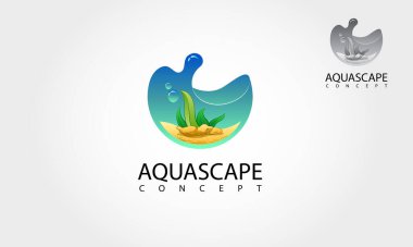 Aquascape Vektör Logo Şablonu. Doğa Akvaryumu illüstrasyon konsepti. 