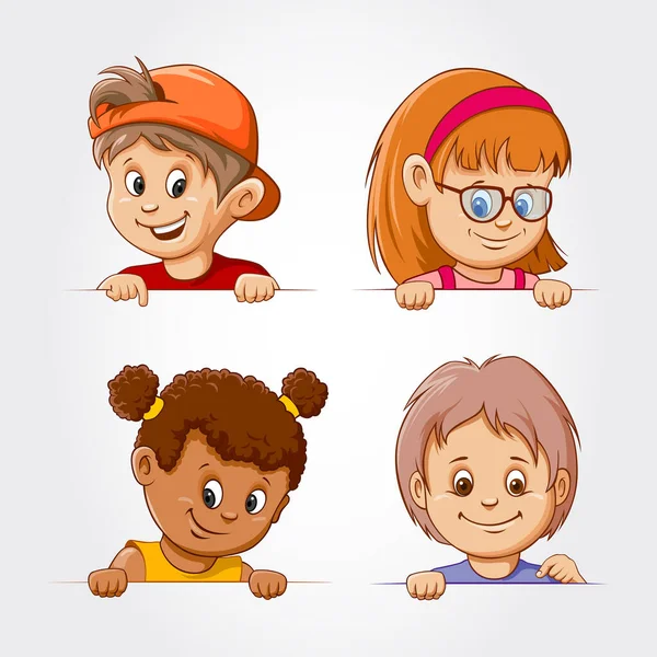 Beyaz arka planda izole edilmiş bir grup kız ve erkek..