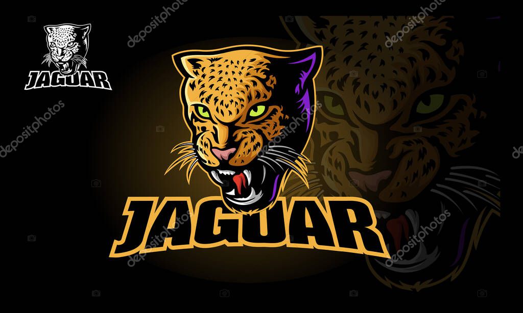 Jaguar Vector Logo Template. Vector illustration of a big cat jaguar or leopard head. Jaguar head in color.
