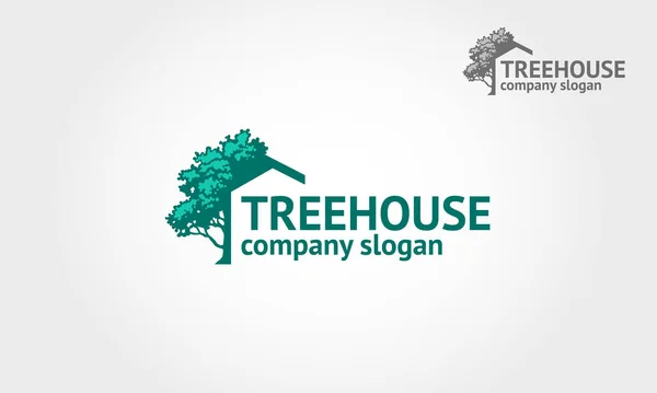 Ağaç Evi Logo Şablonu. Bu logo çevreyle ilgili işler için bir illüstrasyon logosu. Web siteleri için harikadır ve tasarım tüm medya için basım dostudur.