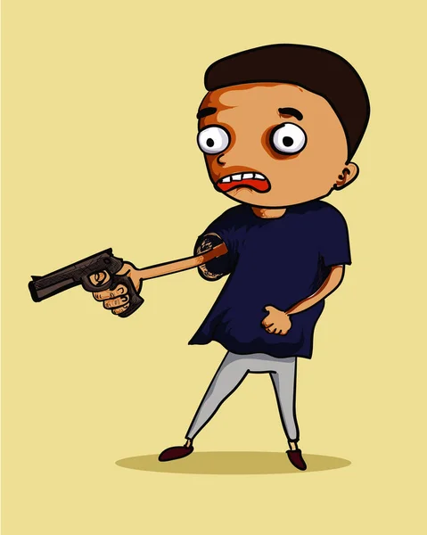 Jongen Met Pistol Hand Getekend Vector Illustratie — Stockvector