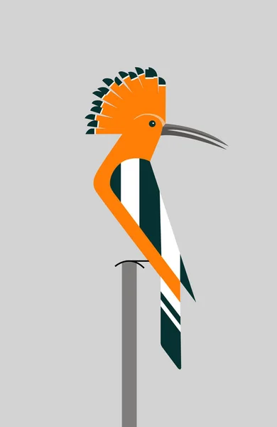 Hoopoe Naranja Sienta Una Rama Con Una Cresta Desplegada Minimalismo — Vector de stock