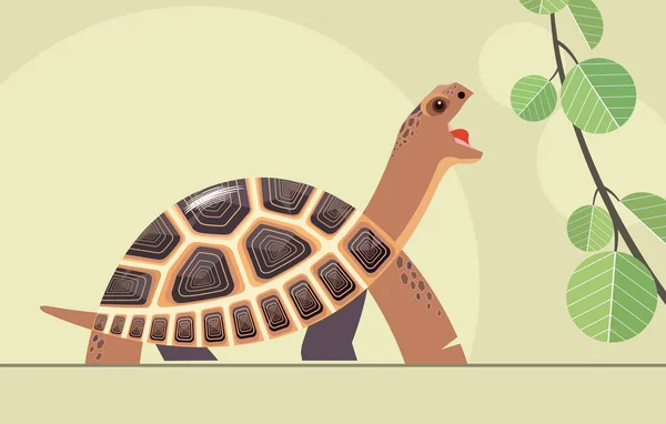 Hermosa Tortuga Estepa Asia Central Alcanza Para Una Hoja Verde — Archivo Imágenes Vectoriales