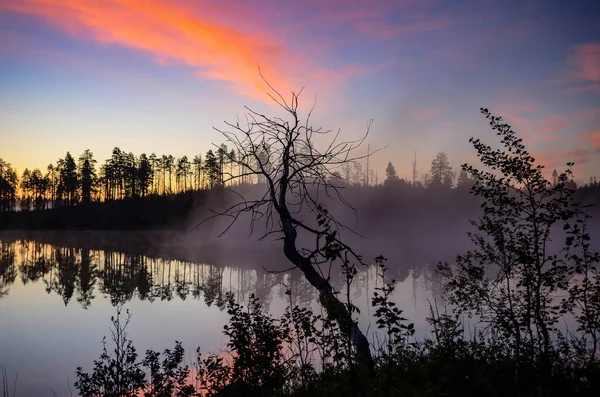 Russland Karelien Fluss Gridino Sonnenuntergang — Stockfoto