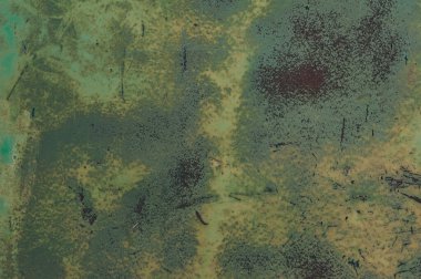 Soyut metal doku arka planı. Paslı eski yüzey ve yeşil çamurlu