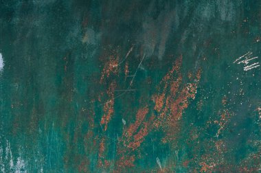 Soyut metal doku arka planı. Paslı eski yüzey ve yeşil çamurlu