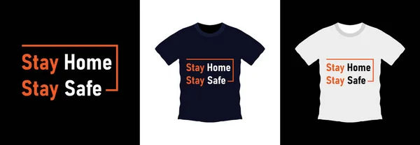 呆在家里保持安全的排版T恤设计 打印就绪 矢量图解 全球飞碟 — 图库矢量图片