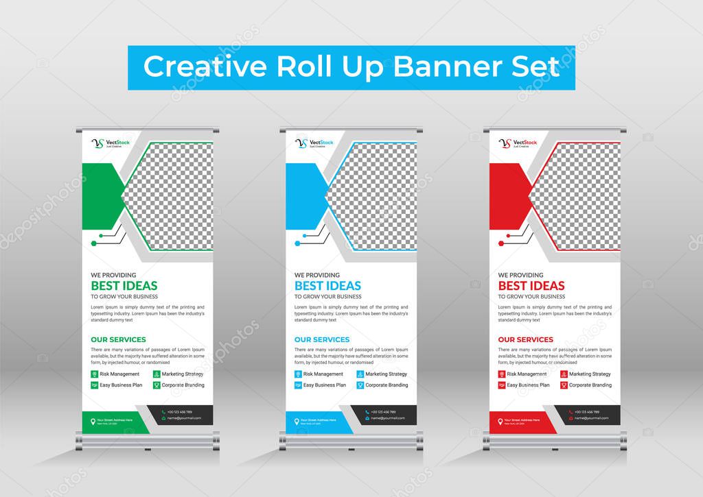 Business roll up set, standee banner template, Corporate roll up banner template collection or set
