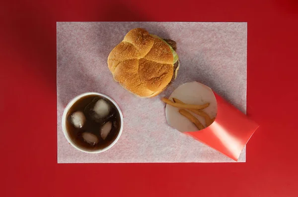 Top View Burger Empty Fries Combos — Stock Photo, Image