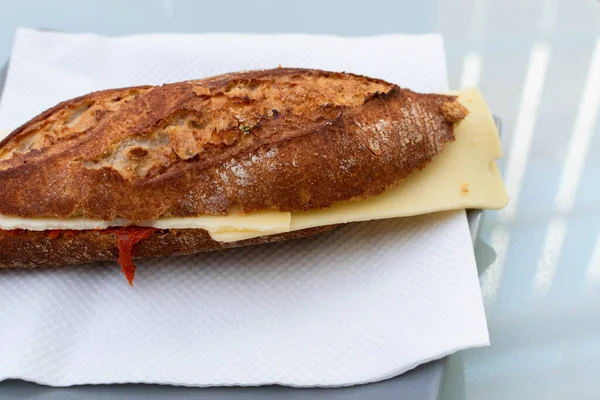 Panino Formaggio Baguette Carne Dall Alto — Foto Stock