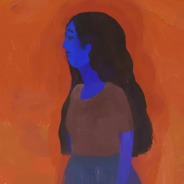 Rapariga Azul Triste Pintura Digital — Fotografia de Stock