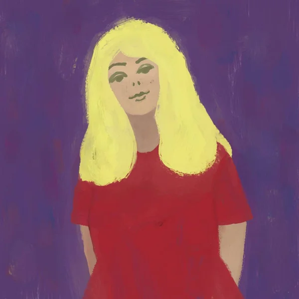 Fille Blonde Robe Rouge Illustration Numérique — Photo