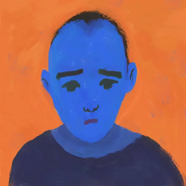 Trauriges Männerporträt Digitale Illustration Stockfoto