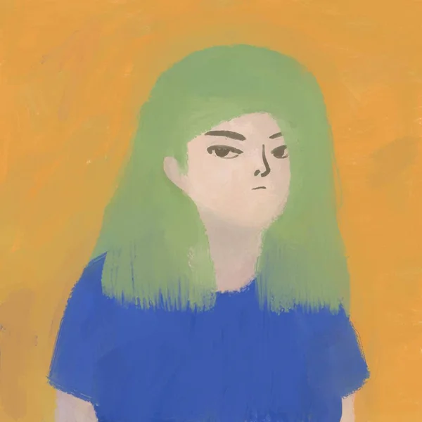 Fille Aux Cheveux Verts Illustration Numérique — Photo