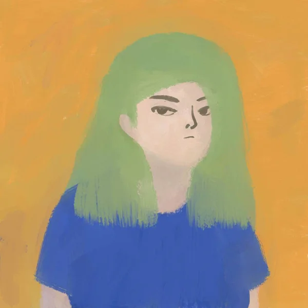 Mädchen Mit Grünen Haaren Digitale Illustration Stockbild