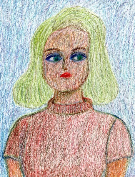 Blond Haar Meisje Handgetekende Illustratie — Stockfoto
